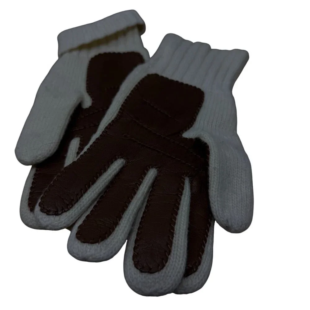Vintage Saks Fifth Avenue Cream Wool Blend Knit Womens Gloves Retro Cozy